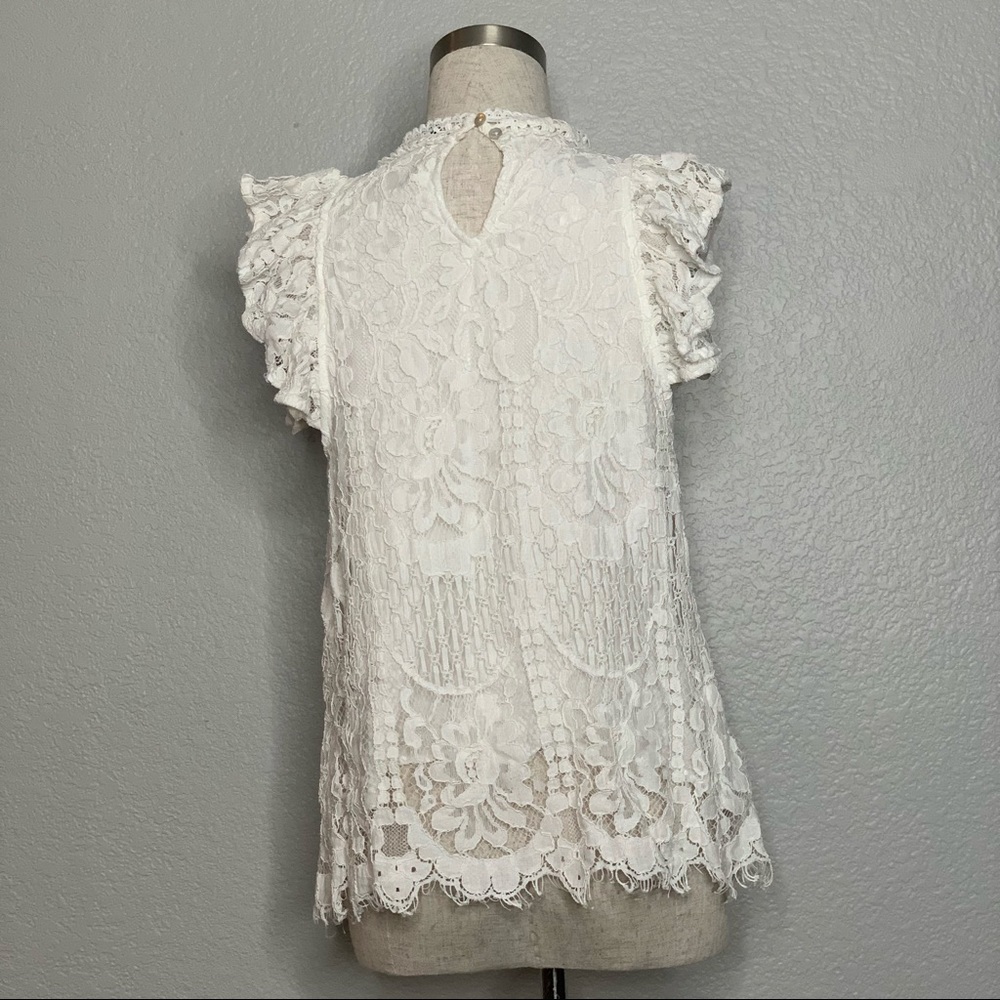 Vici Women’s White Short Sleeve Lace Top Large - Picture 3 of 8